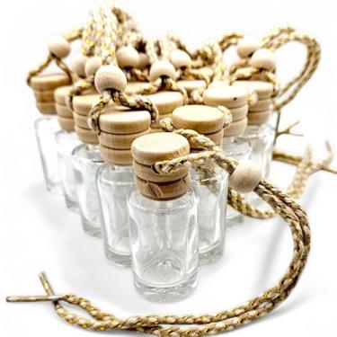 Imagem de Frascos para Cheirinho Automotivo 10ml – Kit com 10 a 50 Unidades com Tampa, Cordão e Batoque de Segurança – Vidro Reutilizável para Aromatizante de Carro (40 UNIDADES)