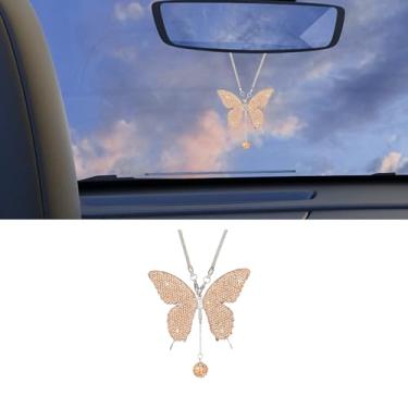 Imagem de Couslcd Acessórios de carro de diamante de borboleta brilhante, pingentes de espelho retrovisor de carro de cristal para mulheres, decoração automotiva enfeite de cristal para pendurar interior da