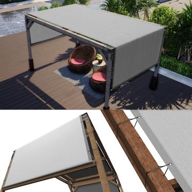 Imagem de ColourTree Capa de substituição para toldo de pérgula cinza de 2,5 m L x 43 cm C UPF50, tecido de grau comercial 260 GSM para pátio externo, inclui hastes pesadas de aço inoxidável (fazemos tamanho