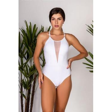 Imagem de Maiô Branco Ayla - Elegante e Confortável - Perola e Sal, P