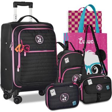 Imagem de Kit Mala de Bordo Mochila Luluca Rodinhas 360 Carrinho Escolar Lanchei