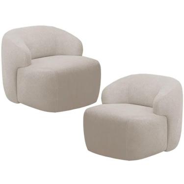 Imagem de Kit 02 Poltronas Decorativa Fixa Orgânica Para Sala Living Barolo L06 Bouclê Bege - Gtdnexxus Bege
