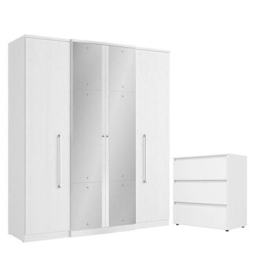 Imagem de Guarda Roupa Casal Splendore Plus Glass 4 Portas E Cômoda Gaveteiro Condessa Branco Acetinado - Thb