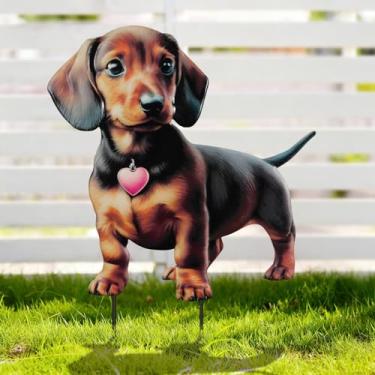 Imagem de Estacas decorativas de jardim de metal Dachshund, 2 unidades, estaca para decoração de cães de jardim ao ar livre, presentes de aniversário para mães e mulheres, ornamento decorativo de metal para