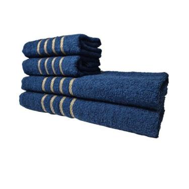 Imagem de Jogo De Toalha 2 Banho 2 Rosto - 4pçs Coleção Montreal 100% Algodão - Azul Escuro