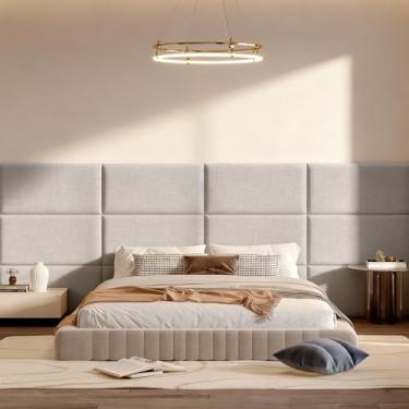 Imagem de Fromann Cabeceira com suporte de parede para cama TXL/Queen/King, 59,9 cm x 30 cm/PC, cabeça de cama decorativa fácil de instalar para quarto (3, cinza claro)