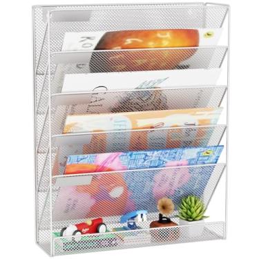 Imagem de GDINDINFAN Organizador de arquivos de parede, suporte de papel para pendurar em tela, vertical com 6 bolsos para escritório, casa, prata