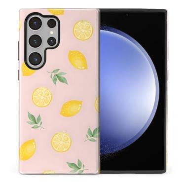Imagem de Capa compatível com Samsung Galaxy S24 Ultra, capa rígida de policarbonato híbrida de 2 camadas + capa protetora de silicone, estampa limão em rosa macio resistente a arranhões à prova de choque para