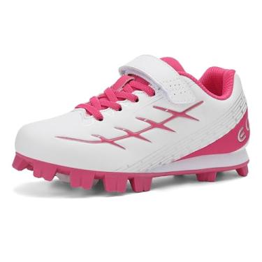 Imagem de EQW Chuteiras de beisebol infantis para meninos e meninas | Confortável, antiderrapante, durável | Criança pequena a jovem, Fúcsia/Branco, 13.5 Little Kid
