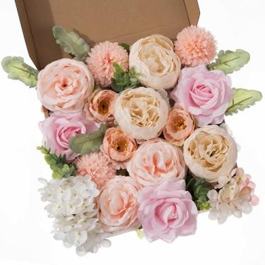 Imagem de Khyxvbcd 30 peças de flores artificiais peônias rosas de seda rosa a granel para buquê de casamento faça você mesmo, decorações de chá de panela, arranjos florais falsos, mesa de festa, centro de mesa
