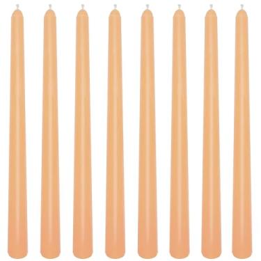 Imagem de Pacote com 8 velas de 25,4 cm laranja claro e suave, castiçais de gotejamento sem cheiro de 25 cm para decoração de casa, queima de 6 a 7 horas