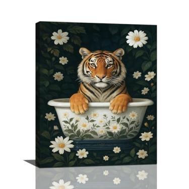 Imagem de Arte de parede de banheiro tigre decoração de banheiro engraçada pintura animal imagem arte arte presentes para mulheres menina banheiro banheiro emoldurado 40.6 cm x 50.8 cm
