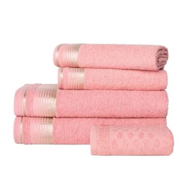 Imagem de Jogo Toalhas 5 Peças 2 Banho, 2 Rosto, 1 Piso Algodão - Rosa Toalhas(ROSA)