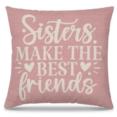 Imagem de PUHEI Capas de travesseiro rosa Best Friends berçário meninas 45,7 x 45,7 cm, linda rosa para sala de jogos, quarto, sala de aula, irmãs fazem as melhores amigas para quarto, sofá, quarto, casa