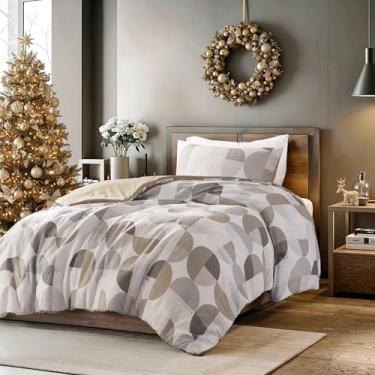 Imagem de Regency Heights Conjunto de edredom de solteiro elegante estampado em três tons, 2 peças, microfibra ultramacia, edredom quente e aconchegante para todas as estações, bege e cinza