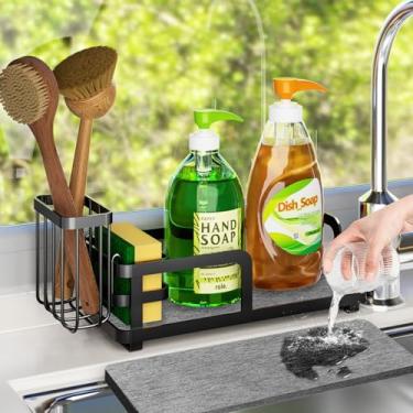 Imagem de BlitzFill Organizador de pia para cozinha – Suporte de pedra seca instantânea, escova e esponja, suporte de pia de cozinha à prova de ferrugem com rack ajustável, suporte de esponja para pia de