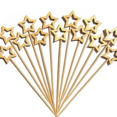 Imagem de 60 palitos de coquetel Gold Star, palitos de dente para aperitivos, palitos de bambu decorativos longos espetos de madeira palitos de comida para Natal, Ano Novo, suprimentos para festas, acessórios