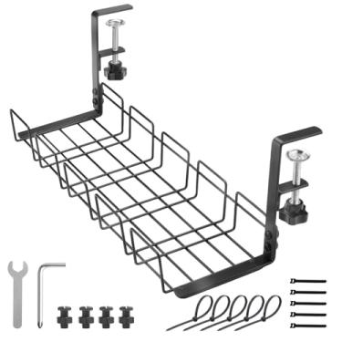 Imagem de Bandeja de gerenciamento de cabos sob a mesa, organizador de fios de metal de 38 cm com braçadeira, sem broca, suporte de cabos de mesa para gerenciamento de cabos, organizador de fios de computador