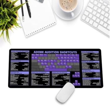 Imagem de Tapete de rato Adobe Audition Shortcuts & Cheat Sheet Tapete de rato XL 31,5 x 11,8 polegadas Tapete de mesa antiderrapante Referência rápida para editores de áudio, designers de som, podcasters