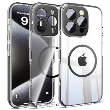 Imagem de Misscase Capa magnética para iPhone 16 Pro, [proteção contra quedas militar], capa de plástico rígido transparente, protetor de lente de câmera, compatível com MagSafe, capas de proteção total