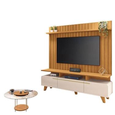 Imagem de Rack Bancada Essenza E Painel Com Mesa De Centro Sky Tampo De Vidro Off White Cinamomo - Hb Móveis