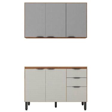 Imagem de Balcão Para Pia 120cm Com Armário Aéreo 3 Portas Firenze Amêndola Touch Nude Tx - Demóbile