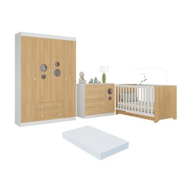 Imagem de Quarto de Bebê Completo com Berço Americano 3 em 1 Colchão Incluso Pirulito Multimóveis MP4629