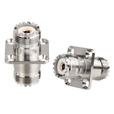 Imagem de XRDS -RF Conector de montagem em chassi SO239 para SO239, pacote com 2, SO239 UHF fêmea para fêmea, adaptador de montagem em painel de flange de 4 furos para antena UHF PL259, rádio amador e rádio