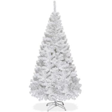 Imagem de Árvore de Natal GOFLAME 6FT em PVC branco artificial com suporte de me