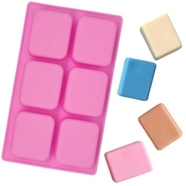 Imagem de Molde de Silicone Sabonetes Artesanal 80g Canto Arrendondado Forma Quadrado Liso 6 Cavidades Vela