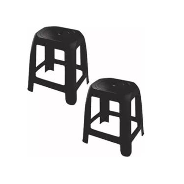 Imagem de Kit 2 Banco Banqueta Banquinho de Plástico Resistente - Banco Empilhavel (Suporta até 100 kgs)