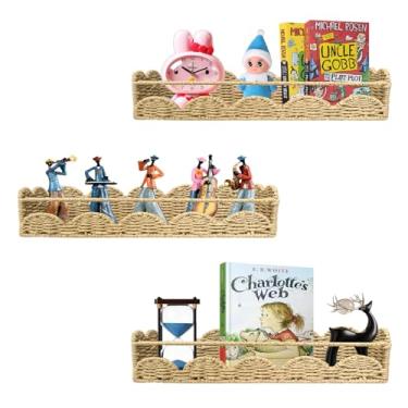 Imagem de AXIFOUJ Estante flutuante em forma de leque de vime, prateleira de parede de quarto infantil em forma de concha, prateleira de armazenamento de parede de estilo boêmio, prateleira para fotos