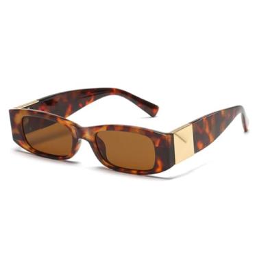 Imagem de Óculos de sol vintage com armação pequena, feminino, masculino, fashion, luxuoso, designer, tendência, punk, uv400 (marrom leopardo)