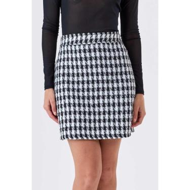 Imagem de Saia Curta PKS Alfaiataria Tweed Preto e Branco-Feminino