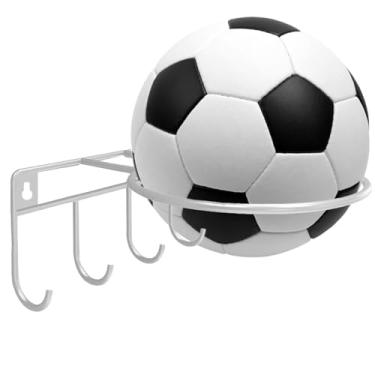 Imagem de Shakven Suporte para bola de montagem em parede, organizador de montagem em parede de futebol - Suporte organizador de parede de metal,Suporte de bola de metal com ganchos para basquete, futebol,