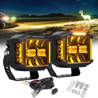 Imagem de BraveWAY Luzes LED âmbar Offroad de 130 W 11533LM LED de tiro de dois lados com feixe de holofote de ponto DRL 270° amarelo luz de neblina de condução e chicote de fiação para caminhonete 4x4 ATV UTV