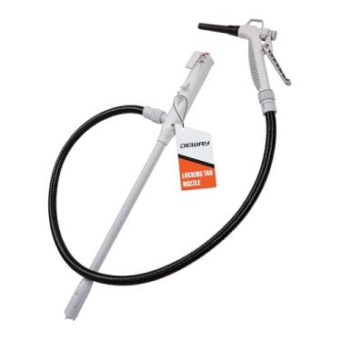 Imagem de DeWay Bomba de transferência de combustível alimentada por bateria com bocal de gatilho manual, taxa de fluxo de 3,2 GPM e mangueira de transferência transparente de 129,5 cm, serve na maioria das
