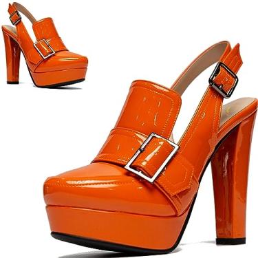 Imagem de SHODENSE Sapato feminino vintage plataforma salto alto grosso sapato redondo fechado plataforma mocassins tornozelo tira bloco salto slingback verão fivela sem costas mocassim senhoras sexy chique