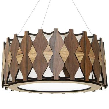 Imagem de Lustre Decorativo Madeira Pendente Redondo Guarapari 45Cm - Luminária 