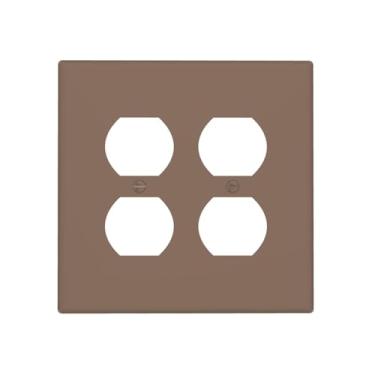 Imagem de JDAKHD Capas de tomada Mocha para interruptores de luz decorativos, placa de parede dupla dupla para tomadas elétricas, marrom quente, neutro para sala de estar, escritório