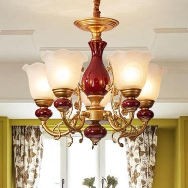 Imagem de Ventilador de teto vintage-moderno com kit de iluminação - Lustre estilo europeu | Iluminação simples para sala de jantar e quarto (5 lâmpadas)