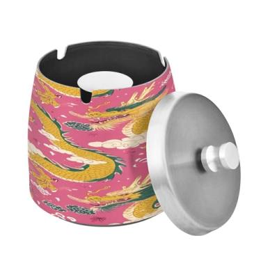 Imagem de Blueangle Cinzeiro Pink Dragons com tampa para cigarros, à prova de vento/chuva, aço inoxidável, sem fumaça, inodoro, cinzeiro para uso interno ou externo (120)