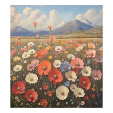 Imagem de Blueangle Pintura a óleo vintage flores silvestres capa ímã máquina de lavar louça, decoração frontal da capa da máquina de lavar louça, adesivos de eletrodomésticos, 58 cm C x 66 cm adesivo magnético