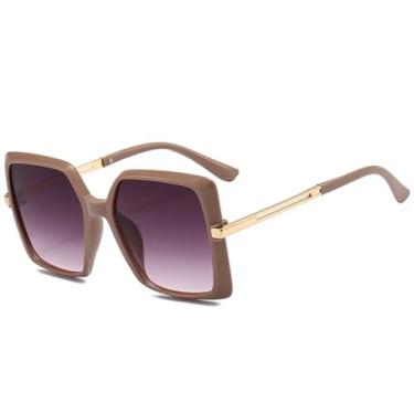 Imagem de JRLLFD Óculos de sol de armação grande de luxo para mulheres e homens, moda para dirigir ao ar livre, festa na praia, UV400 (cinza café)