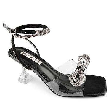 Imagem de Zzheels Sandálias de cristal com laço duplo transparente, salto alto, bico quadrado, para festa de casamento, 2 76 preto, 7 UK, Sandálias de salto alto