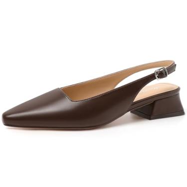 Imagem de Mostrin Sapato social feminino de salto alto grosso D'Orsay Slingback salto bloco fechado bico quadrado para trabalho, escritório, dia a dia, casamento, Chocbrown #03, 36