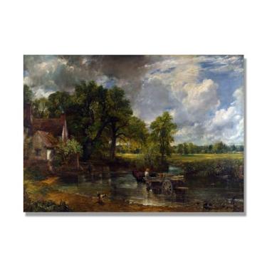 Imagem de NHLDZYH Impressão em tela estilo John Constable, (The Hay Wain), painel de tela de paisagem romântica, decoração de parede com tema de natureza para quarto ou escritório. 50 x 70 cm. Somente tela
