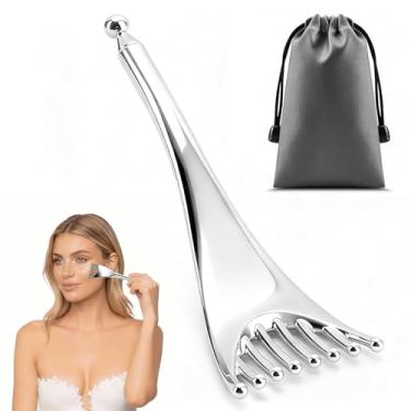 Imagem de Haiou Ferramenta Gua Sha de liga de zinco premium – Massageador de drenagem linfática e escultura facial para raspagem muscular de corpo inteiro e alívio da dor