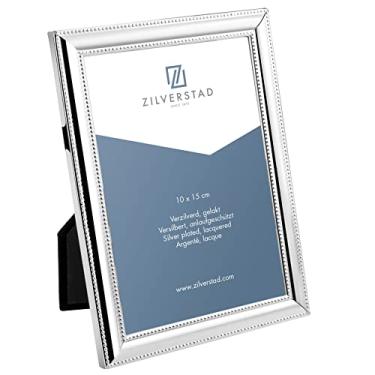 Imagem de Zilverstad, Porta-retratos de fotos para mesa e parede, 10X15cm, modelo périola, banhado a prata, prata