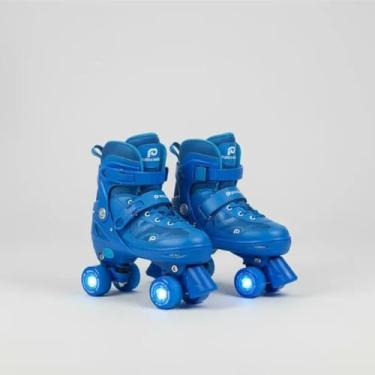 Imagem de Patins crianca, quatro rodas, iluminados, azul, esporte, patinacao, aventura, ajuste, seguro